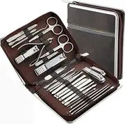 26 Pcs Manicure Set Stainless Steel Nail Clippers Cuticle Nipper Pedicure Care Tool Dead Skin Scissor Cleaning Grooming,Coffee