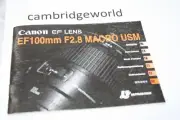 CANON EF 100mm F2.8 MACRO USM ZOOM LENS INSTRUCTION MANUAL GUIDE BOOK GENUINE