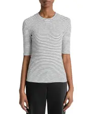 Vince Striped Elbow Sleeve Crewneck Tee