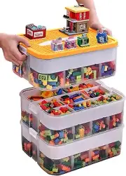 Kids Toy Organizer for Lego Stackable Storage Compartments Bins With Base Plates
