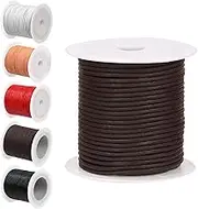 Glarks 11 Yards x 2mm Round Leather String Cord, Soft and Smooth Jewelry Leather Rope for Necklaces Bracelets Making, Wrapping, Beading Craft and Shoelaces Replacement (Dark Brown)