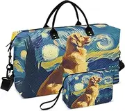 [YXYZRMY] Cute Golden Starry Night Travel Duffel Bag Gym Bag Sports Tote Bag with Multiple Interior Pockets Shoulder Weekender Bag for Women Men with Toiletry Bag 20.5”x 7.9”x 13.8”, Multi-Colored, one