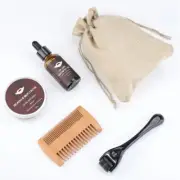 Men Beard Growth Kit Hair Oil Serum Mustache Derma Roller Boosts Balm Grooms Set