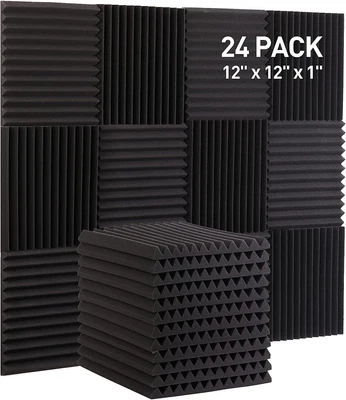 Hertber-24 Pack Acoustic Panels 12 x 12 x 1 Inches Wedges Sound Proof Foam Hi...