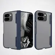 [Jarttarn] Clear Case for Google Pixel 9 Pro Fold (2024),Frosted Phone Case with Tempered Front Protective,Compatible with Wireless Charging,Anti-Fall Shockproof Protective Cover (Blue)
