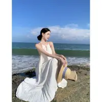 在飛比找蝦皮商城精選優惠-網紅飄逸度假沙灘裙雪紡超仙拍照洋裝海邊白色海灘裙吊帶女海島