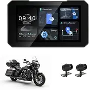 5" HD IPS Motorcycle GPS Navigation System - Dual 150° Wide-Angle Cameras, Wireless Apple CarPlay & Android Auto