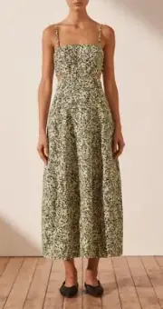 Shona Joy Dress Size AU 8 / US 4 BNWT Midi Tracey Cut Out Cocoon Black Green