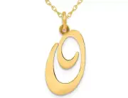 10K Yellow Gold Fancy Script Initial -O- Necklace Charm with Chain
