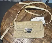 Nine West NWT light tan Patent Leather Quilted Flap Crossbody Phone Bag NEW