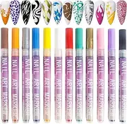 Nail Drawing Pen - 12 Colors Quick Dry Manicure Art Painting Kit - Fine Tip Graffiti Dotting Nail Drawing Acrylic Pen for Women, Girls