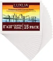 LUXLIA 8x10 White Blank Canvas Panel Boards, 15 pack, Primed, 100% Cotton