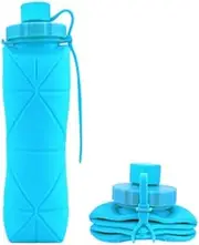 JIALWSJWAN Silicone Folding Travel Cup, 600ml/20oz, Portable Collapsible Drinking Mug with Lid, Reusable Outdoor Sports Water Bottle, High-Temperature Resistant, Blue