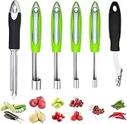 6 Pcs Stainless Steel Multi-Function Kitchen Tools with Fruit/Vegetable Corer, Zucchini, Jalapeno Pepper, Apple, Cherry Pitter and Jujube Corer