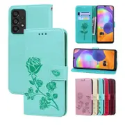 For Samsung Galaxy A53 5G Case, Rose Embossed PU Leather Wallet Cover, Green