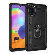 For Samsung Galaxy A31 Case, Military Grade 360 Degree Rotating Metal Magnetic Ring Car Mount Holder Kickstand Shockproof Heavy Duty Cover (Black)