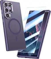 [MILPROX] Magnetic Case for Samsung Galaxy S24 Ultra, 【Free Screen Protector】 【Compatible with MagSafe】 Metal Frame Translucent Matte Back, Shockproof Protective Phone Cover (Titanium Violet)