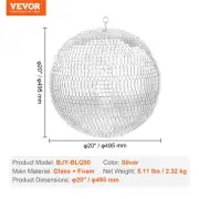 Large Silver Mirror Disco Ball 495mm Party Decoration with Hanging Ring