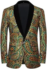 [PYJTRL] Shiny Sequin Suit Jacket Men Classic Floral Suit Jacket Fashion Suit Suit for Party Wedding Banquet Prom