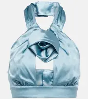 [Alessandra Rich] Alessandra Rich Ruched satin crop top AU 8 blue