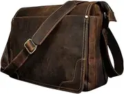 [Le'aokuu] Mens Cowhide Leather Briefcase Sling Messenger Shoulder 14“ Laptop Case Bags Cross Body (Brown 1)