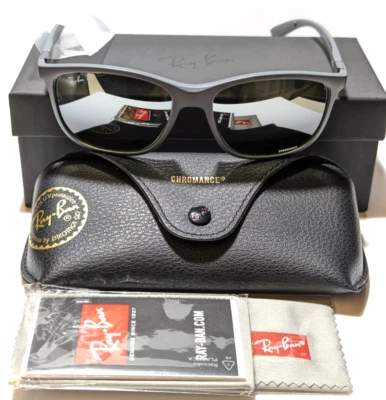NEW Ray-Ban Chromance Sand Grey Mirrored Polarized Silver Lens RB4330CH 60175J