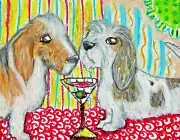 Petit Basset Griffon Vendeen drinking a Martini Art Print 11x14 PBGV Collectible