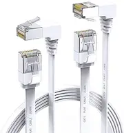 2Pack Right Angle Cat 6 Ethernet Cable 90 Degree Cat7 Ethernet Patch Cable-6ft, 10Gbps High Speed Flat CAT6 Gigabit Internet Network LAN Patch Cords- White(UP+Down) Angle