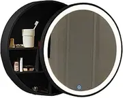 with LED Light StripRound Mirror Bathroom cabinets 50 60 70 cm Wall-Mounted Wooden Bathroom Mirror, LED Bathroom Storage Cabinet