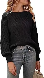[Valtorixia] Women's 2025 Winter Pullover Sweater Casual Crewneck Sweaters for Women Loose Plain Jumper Sweater (Black,Medium)