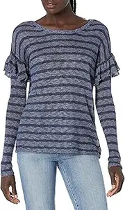 [Kensie] Womens KS8K5931 Sheer Boucle Sweater Pullover Sweater - Blue - Medium