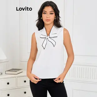 Lovito 女用優雅素色撞色綁帶抽繩襯衫 LBL09246