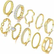 [PLOMFOV] Gold Rings for Women Gold Plated Stackable Rings Wedding Bands Eternity Dainty 14K Gold Ring Thin Simple Trendy Thumb Stacking Ring Pack Size 12/11/10/9/8/7/6/5/4