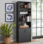 Traditional 5 Shelf Bookcase With Doors Wood shelf Shelving Cupboard Double Door
