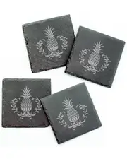 Susquehanna Glass Set of 4 Pineapple Wreath Square Slate Coasters