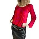 Flora Kung NWT $190 Pink Orange Silk Print Bellowy Blouson Peasant Boho Top M