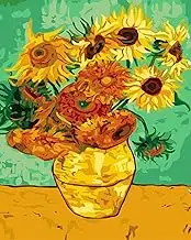 liziciti Paint by Number Kit On Canvas for Adults Beginner Van Gogh Famous Paintings DIY Acrylic Oil Painting Arts 16x20 Inch (Frameless, Sunflowers)