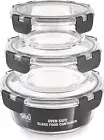 Set of 3 Stackable Glass Round Containers Lunch Box for Food Storage Freezer