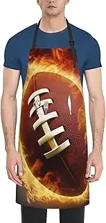 LHBWCVN Flaming American Football Apron for Adults, Waterproof Cooking Aprons with 2 Pockets, Adjustable Bib Apron for Dishwashing, Long Kitchen Apron for Women Men Work Aprons for Dog Grooming, Black