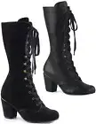 Pleaser Demonia 3 Inch Block Heel Round Toe Lace-Up Mid-Calf Boot, Size Zip