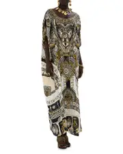Camilla Silk Round Neck Kaftan Cover Up in Temples of Dendara