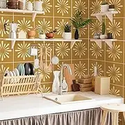 Alwayspon Tile Sticker, 25PcsX15cm/6inch Orange Brown Self Adhesive Stick on Tiles Transfer Sticker for Bathroom Kitchen, Backsplash for Cooker, Peel and Stick Adhesive Vinyl Wall Tiles Sticker
