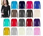 LADIES WOMENS NEW BASIC PLAIN CREW NECK STRETCHY FITTED LONG SLEEVE VISCOSE TOP