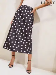 Lipsy Spot Print Satin Bias Cut Midi Skirt (AJ7005) | $38