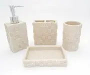 Natural Stone Bathroom Set -Soap Dispenser Toothbrush Holder Utility Box & Dish