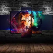 Abstract Colorful Wolf Art 5 Panel Canvas Print Wall Poster Home Decoration