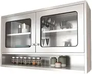 Stainless Steel Kitchen Wall Cabinet with Adjustable Shelves Double Door Storage Shelf for Living Room Bathroom Wall mounted Storage Cabinet (Silver 120x30x70cm)