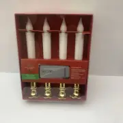 4 LED Battery Operated Remote Control Candle Lights White Tapers - Gold Base