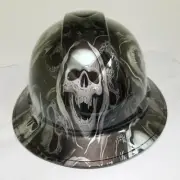 FULL BRIM Hard Hat custom hydro dipped SILVER AND BLACK GRIM REAPER SKULL