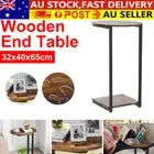 Brown Wood C-Shaped End Table Sofa Side Table with Metal Frame Small Space